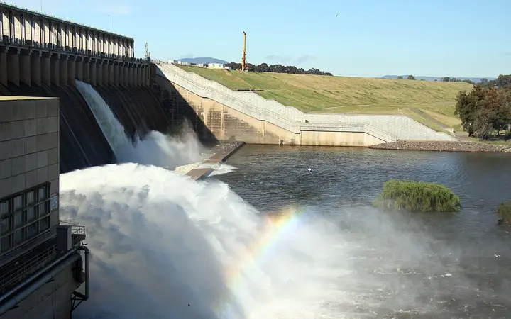 The Hume Dam wall releasing water