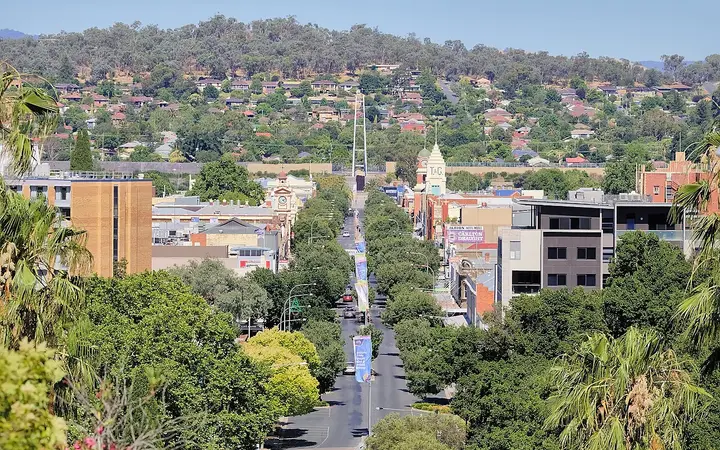 Looking down Dean Street from Monument Hill