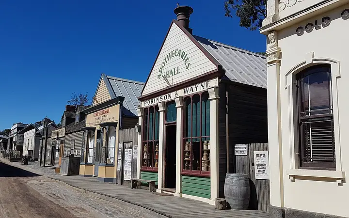 Sovereign Hill's Main Street by day; AURA plays here after dark