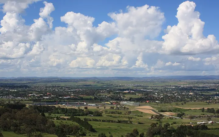 The view over the circuit and Bathurst from Mount Panorama