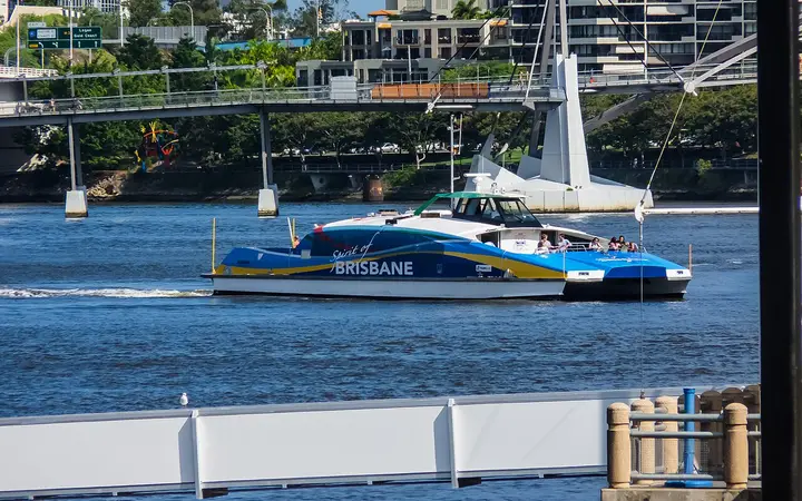 A CityCat on the Brisbane River near the Goodwill Bridge