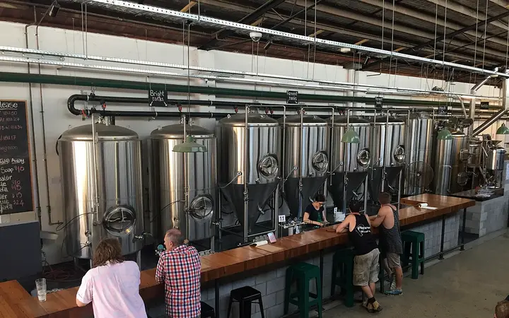 The bar and brewing tanks at Green Beacon, Teneriffe