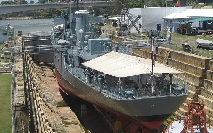 HMAS Diamantina in dry dock, Queensland Maritime Museum