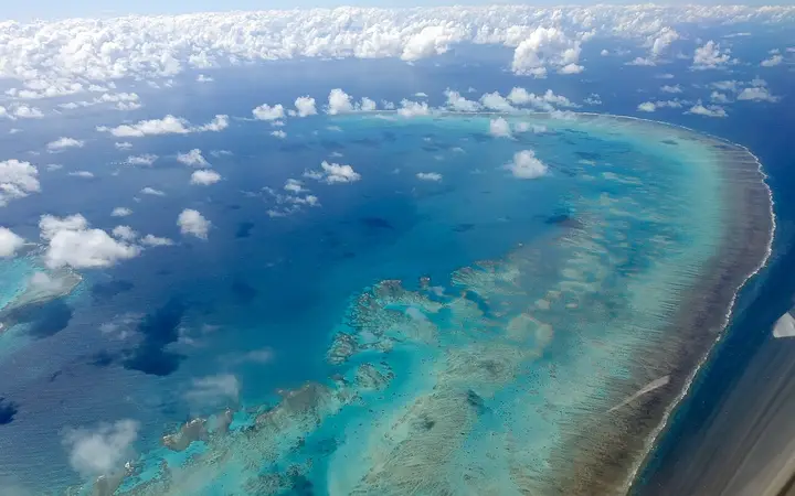 Arlington Reef from the air, one of the reefs the flight crosses