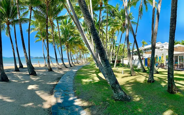 Palm Cove's palm-lined beachfront, where Nu Nu sits