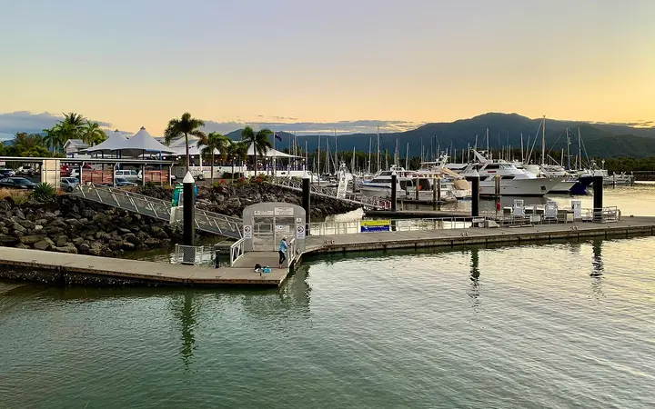 Yorkeys Knob Boating Club and marina at sunset