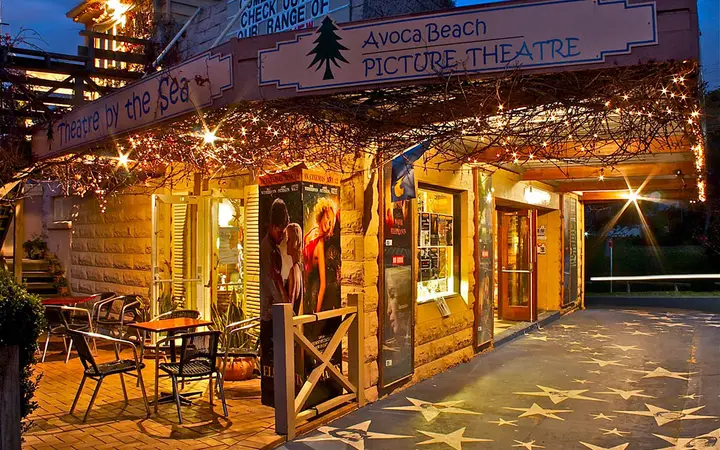 The Avoca Beach Theatre at night