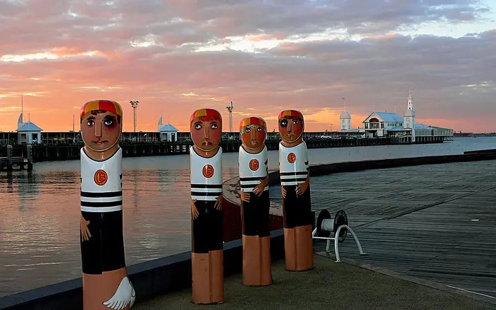 Jan Mitchell's bollards on the Geelong waterfront