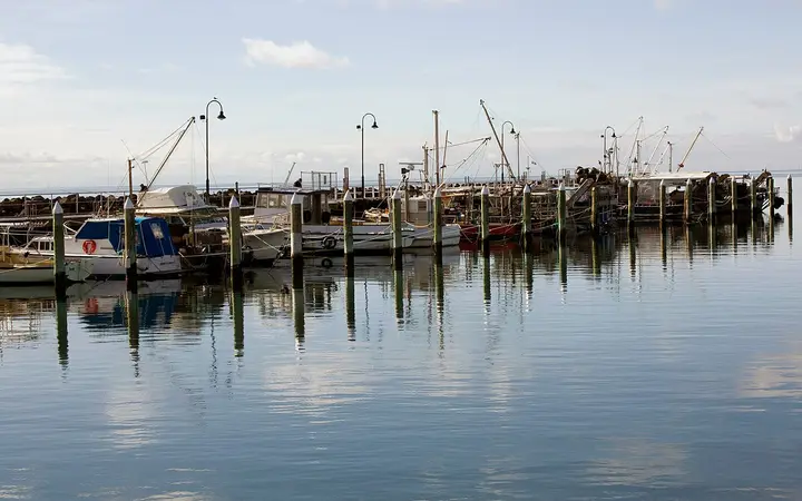 Fishing boats at Portarlington pier, a short walk from the cafe