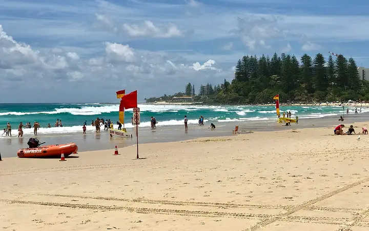 Coolangatta Beach, across Marine Parade from the Cooly Hotel
