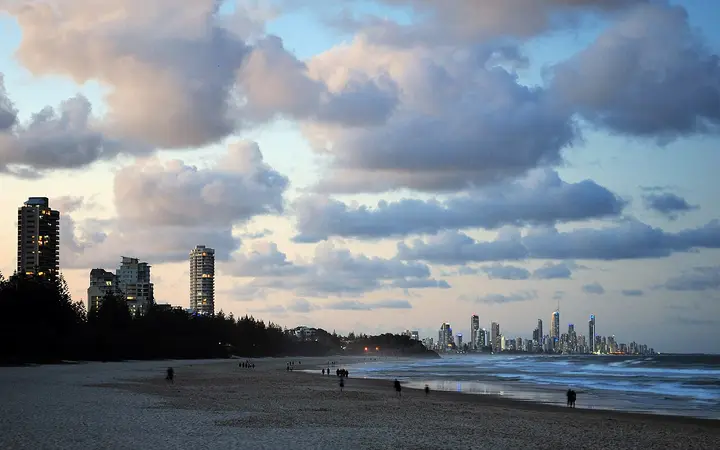 Burleigh Beach at dusk, the view from Rick Shores' end of the beach