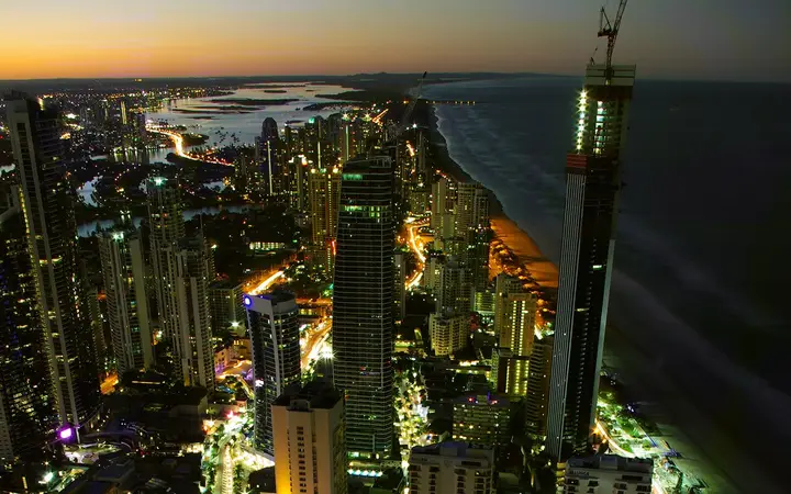 Surfers Paradise at dusk, seen from Q1