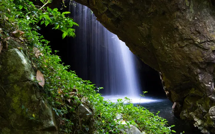 The waterfall inside the cave at Natural Bridge