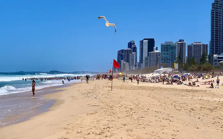 Surfers Paradise Beach, beside the Esplanade where the markets run