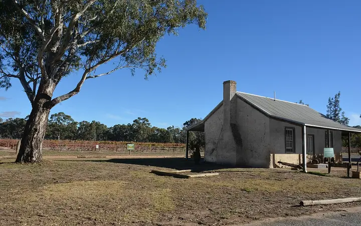 An old building and the vines at Best's Great Western