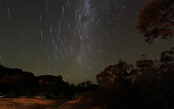 Star trails over the Grampians