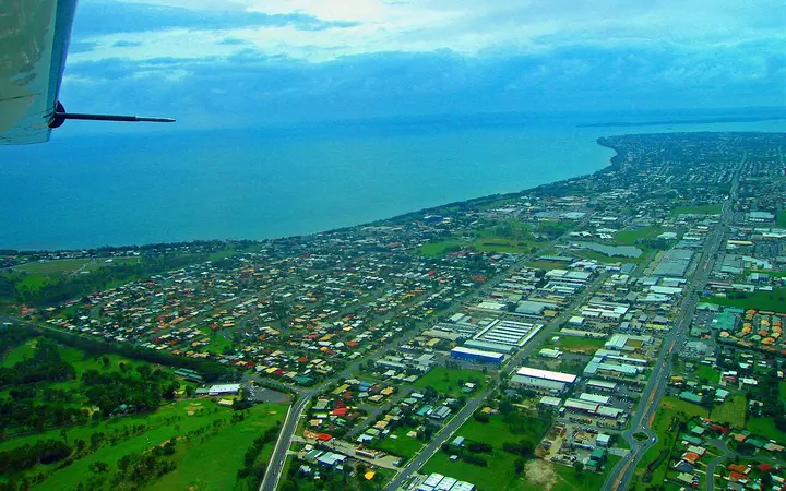 Hervey Bay's shoreline from the air, as seen on a scenic flight