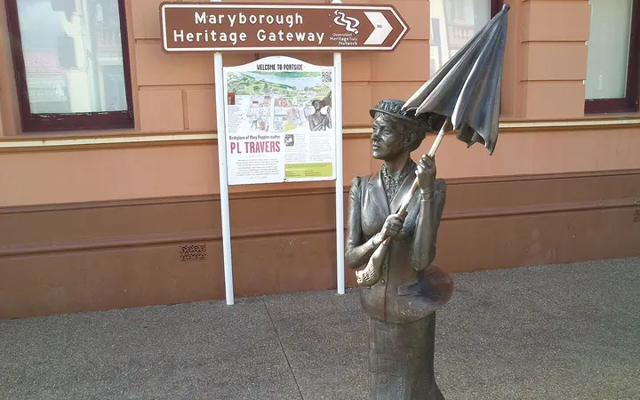 The Mary Poppins statue outside The Story Bank