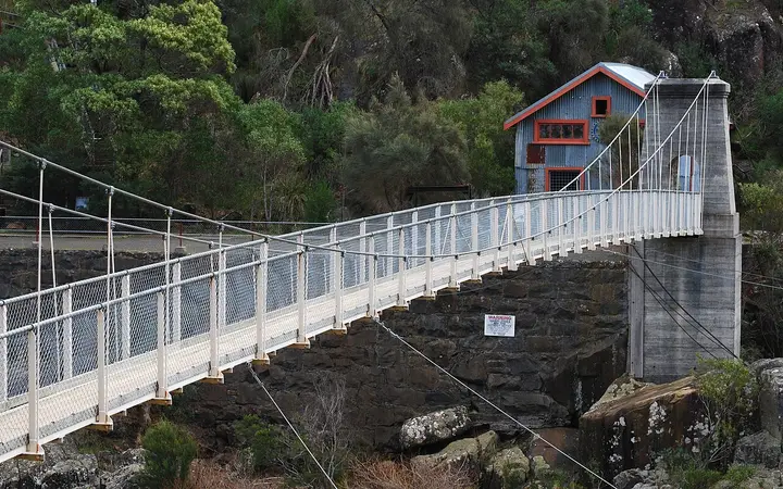 The footbridge and Duck Reach power station
