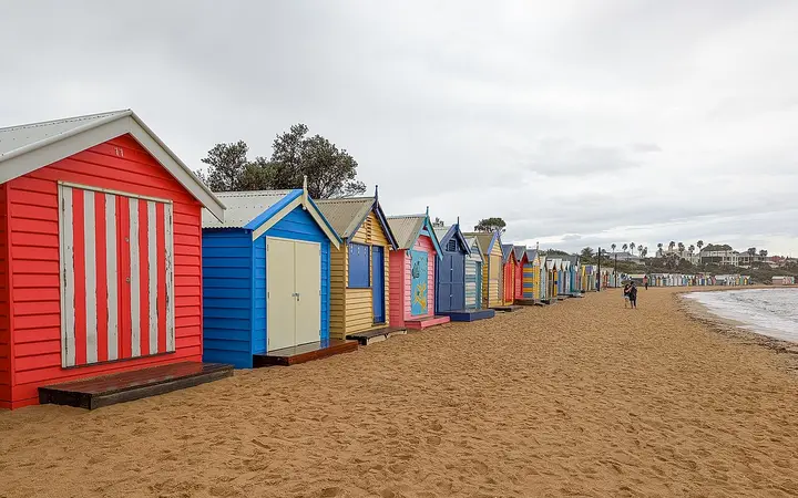The Brighton bathing boxes on Dendy Beach