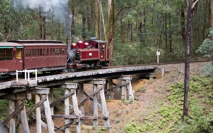 Puffing Billy on the trestle bridge