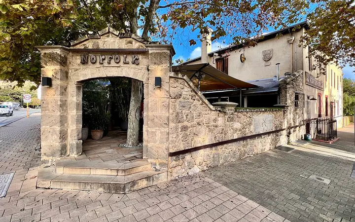 The limestone courtyard entrance of the Norfolk Hotel
