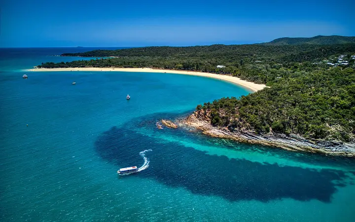 Great Keppel Island, with a ferry heading for the beach