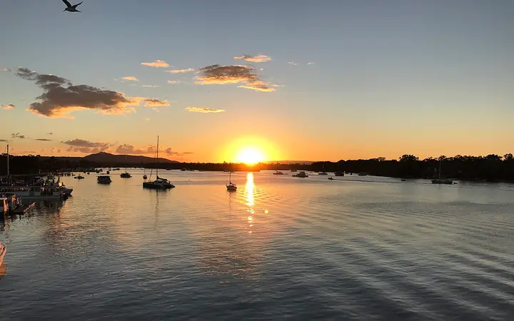 Sunset over the Noosa River, upstream from Rickys