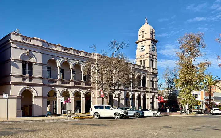 Peel Street's post office clock tower, on the market strip