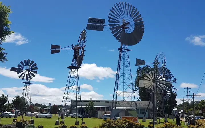 The windmills at Cobb+Co, where the market sets up each Saturday