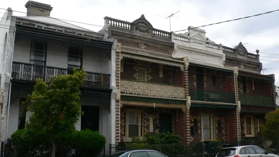Double storey Victorian terrace homes. Abbotsford, Victoria.