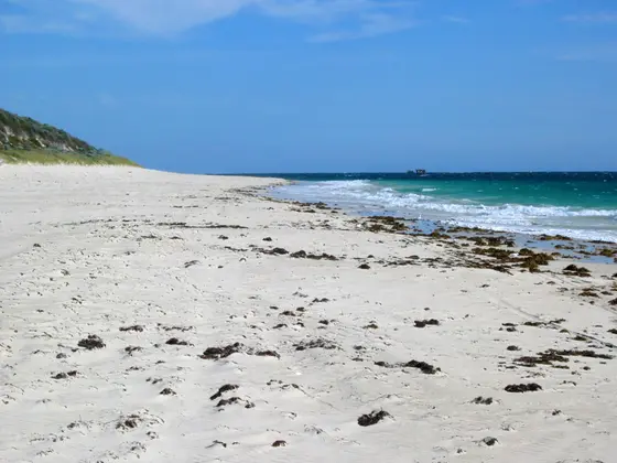 Looking south along beach at w:Alkimos, Western Australia, a northern suburb of Perth, towards the Alkimos wreck
