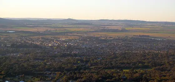 Ararat from One Tree Hill lookout looking south west toward the Challicum Hills Wind Farm