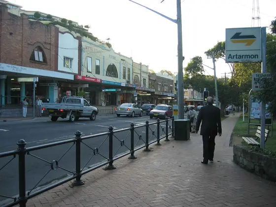 Hampden Road, Artarmon, New South Wales facing north outside Artarmon railway station.