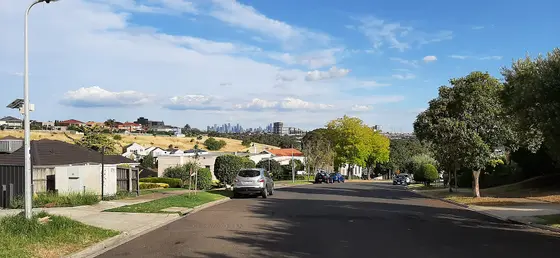 Avondale Heights (suburb of Melbourne, Victoria, Australia) view of part of the suburb and city skyline from Templewood Drive