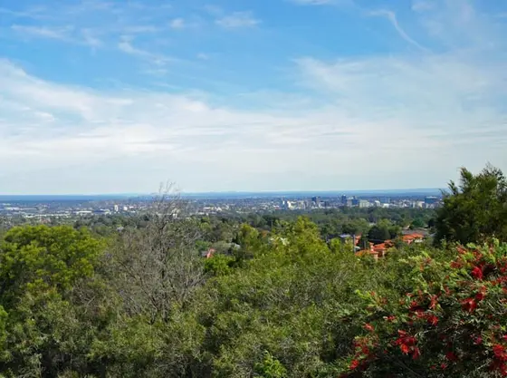 Looking SW from Mobbs Hill across remnant and regenerating Blue Gum High Forest of the Galaringi Reserve, over western Sydney and on to the Great Dividing Range