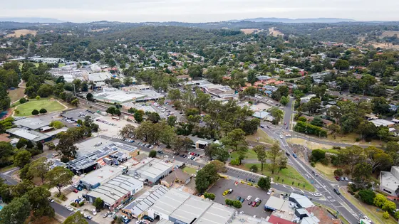 Photo from drone across main central area of Diamond Creek, Victoria, Australia.