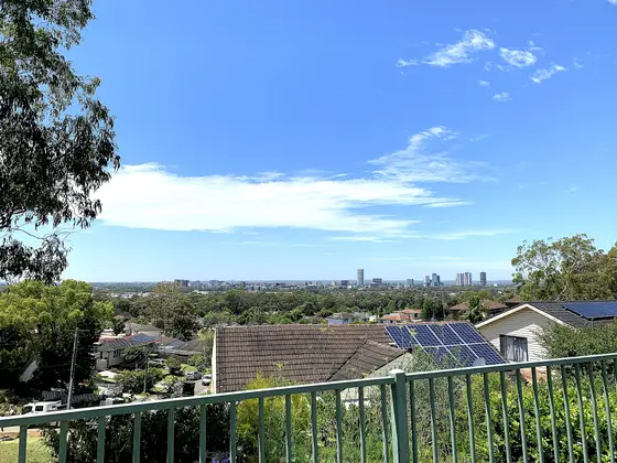 Skyline of Liverpool, NSW, Australia viewed from Oliphant Street, Mount Pritchard. A southeast panorama view of the southwestern suburbs of Sydney showing the i
