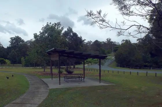 Park and sheltered table along Tuxedo Junction Drive, Maudsland, Gold Coast City, Queensland, Australia.