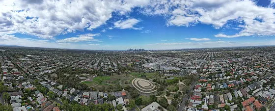 All Nations Park at Northcote facing Melbourne skyline