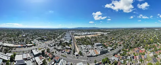 Nunawading aerial panorama facing the Dandenong Ranges. March 2024.