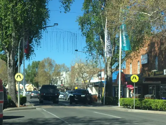 Baylis Street in Wagga Wagga, with the Wagga Wagga Railway Station visible at the end
