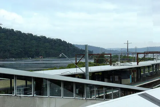 The Woy Woy railway station on the New South Wales Central Coast is surrounded by the spectacular scenery of the Brisbane Water National Park